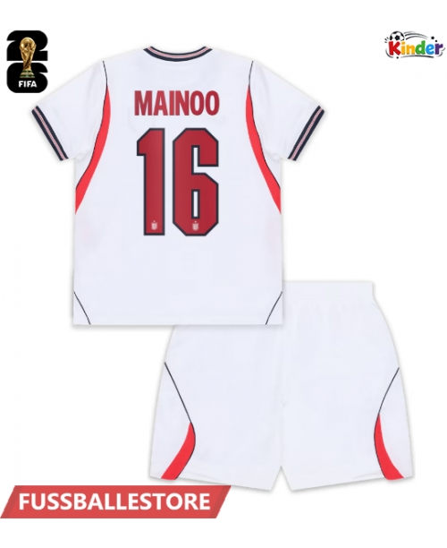 Günstige England Kobbie Mainoo #16 Heimtrikotsatz Kinder WM 2026 Kurzarm (+ Kurze Hosen)